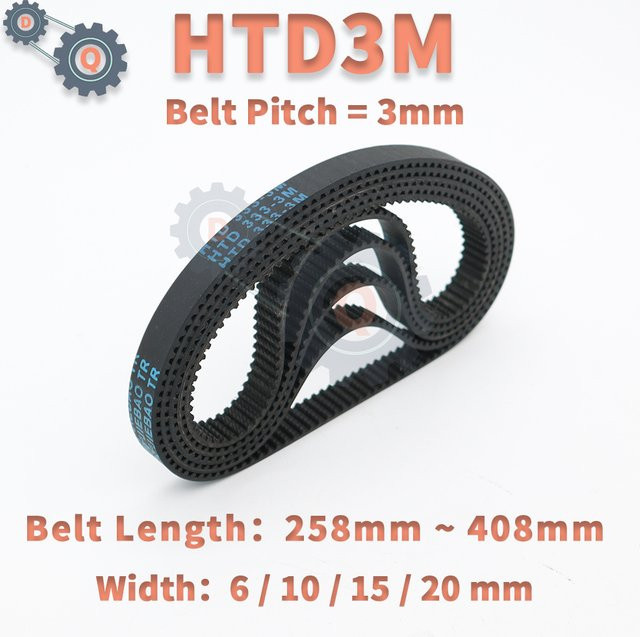 3M HTD 3M Zahnriemen Closed Loop Antriebsriemen in Schwarz, Riemenlänge 258 mm bis 408 mm - Bild 1