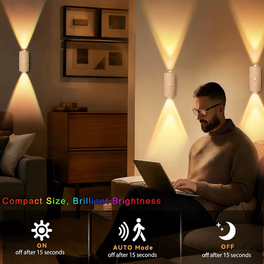 Wiederaufladbare LED-Nachtlichter mit Bewegungssensor und RGB-Farbverlauf, dimmbare Wandbeleuchtung in moderner Zylinderform für die Innenbeleuchtung - Bild 3