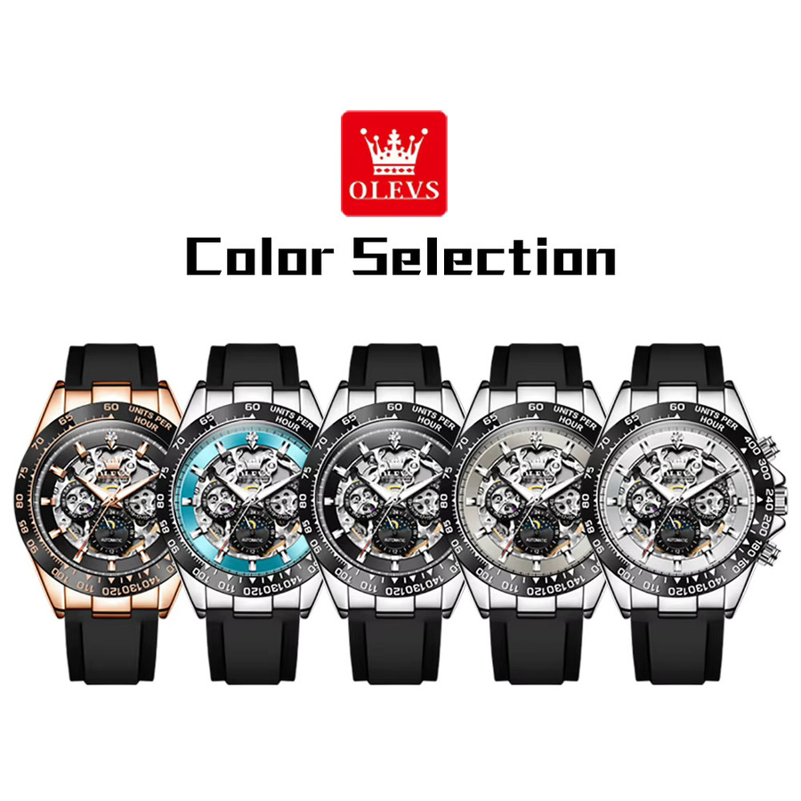OLEVS Armbanduhr, Automatik, Skelett, Mondphase, Silikonarmband, Herren - Bild 6