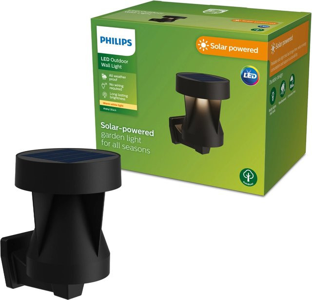 Philips Avery Solar LED Wandleuchte mit Bewegungssensor in Schwarz - Bild 1