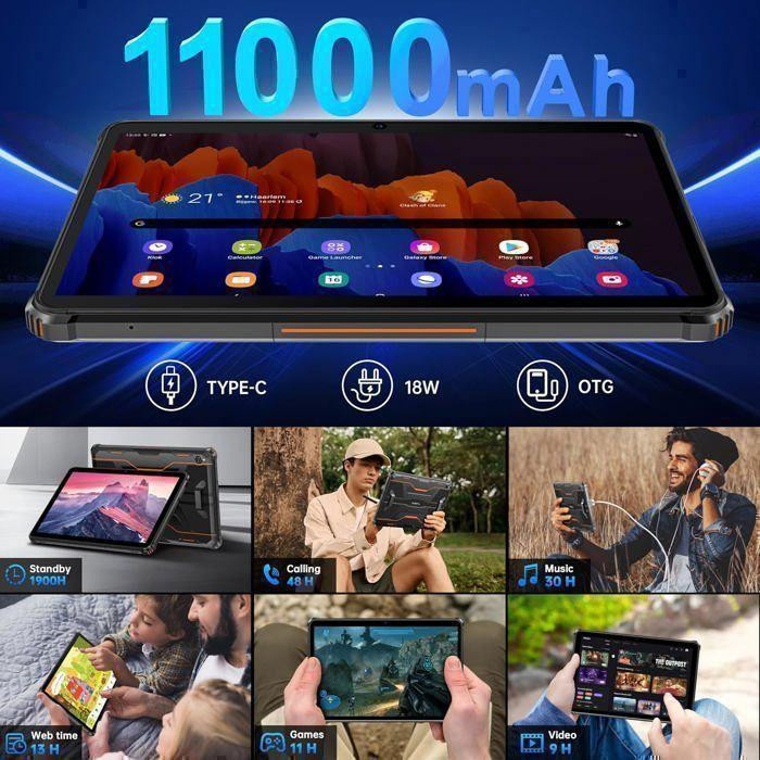 OUKITEL RT9 Robustes Android 14 Tablet mit 10,1 Zoll Display, 24 GB RAM, 256 GB Speicher, 11000 mAh Akku, Dual-SIM, 4G, GPS und IP68 Schutz, Schwarz - Bild 2