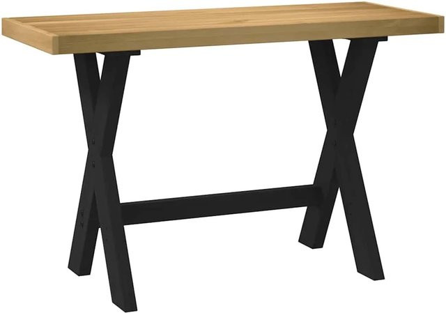 vidaXL Schreibtisch NOAIN aus Massivholz Kiefer mit X-Form-Beinen, B/T/H: 120 x 50 x 75 cm, Braun/Schwarz - Bild 1