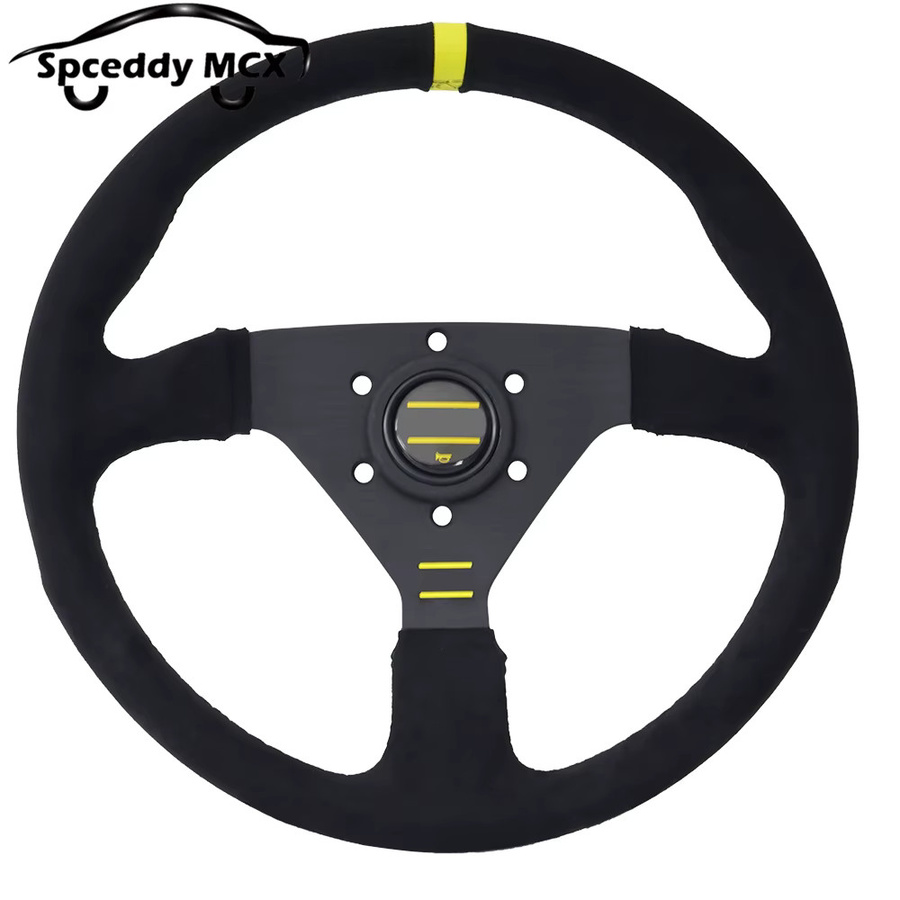 Spceddy MCX Wildleder-Lenkrad in Schwarz, 13 Zoll, flaches Racing-Sport-Lenkrad aus echtem Leder, Universal 251110 - Bild 3