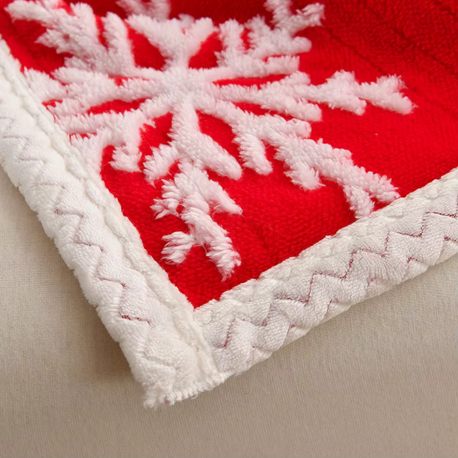KDJEIKZ Fleece Decke mit Schneeflocken-Design in Rot, doppelschichtig und warm für Sofa und Bett, B/T: 150 x 100 cm - Bild 5