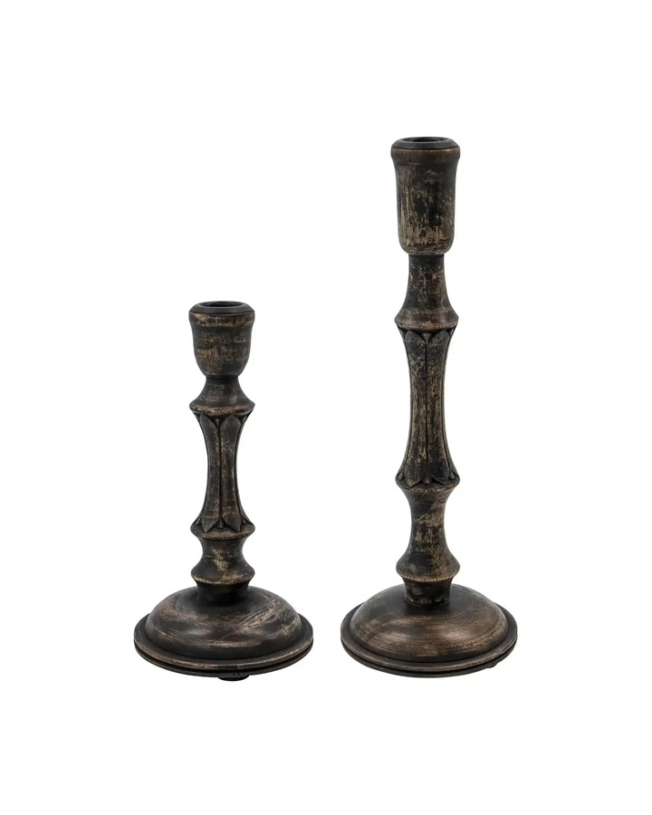 House Doctor Kerzenhalter Rise aus Mangoholz in Schwarz, Set aus 2 Stück für Stabkerzen, Höhe: 20 cm - Bild 1