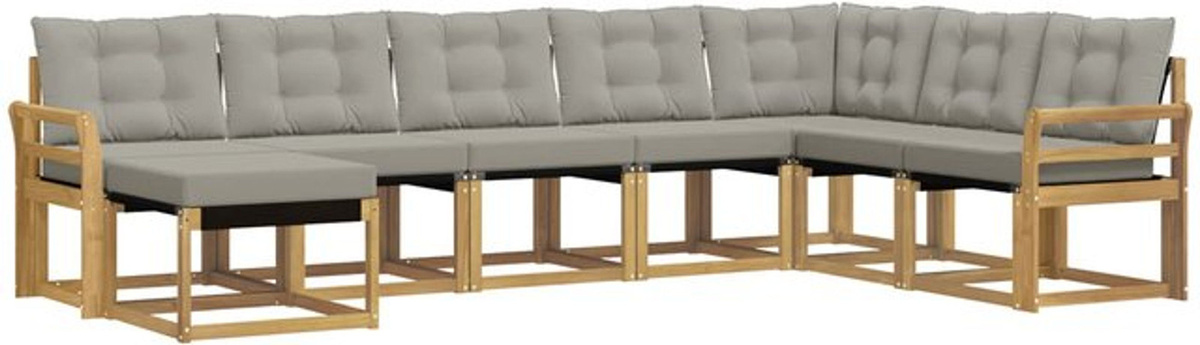 vidaXL Outdoor-Sofagarnitur aus Akazie mit 8-teiligem Set und Kissen in Weiß und Grau - Bild 1