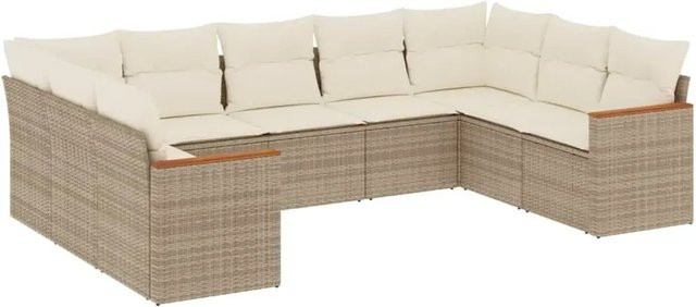 vidaXL 9-teilige Garten-Sofagarnitur in L-Form aus Poly-Rattan in Beige mit Kissen und Stauraum - Bild 1