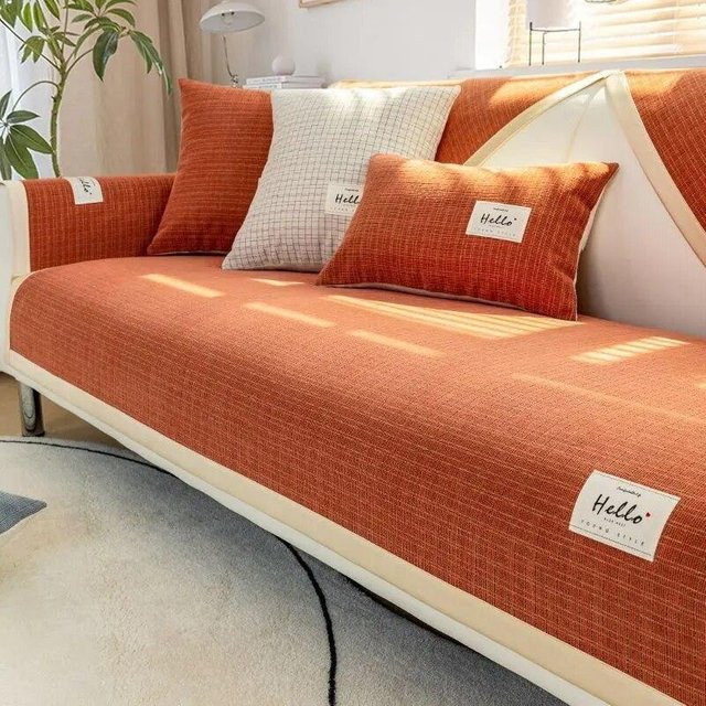 Rutschfester Sofabezug aus Baumwolle und Leinen in Orange, universell passend für Rückenlehnen und Armlehnen, B/H: 120 x 90 cm - Bild 1