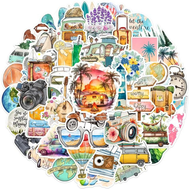 50 Stück Outdoor-Reise PVC-Aufkleber im INS-Stil von Papery Pop Store, Mehrfarbig - Bild 1