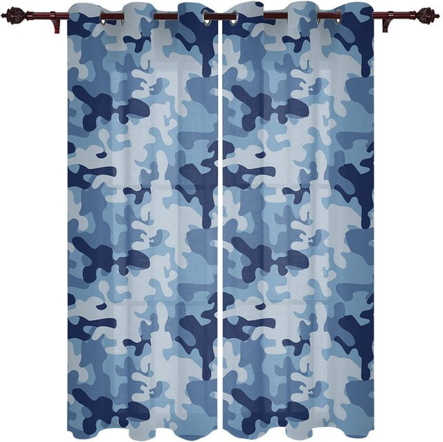 Super Six Luxus Vorhang mit geometrischem Camouflage-Design in Grün, Braun und Blau, semi-transparent, Breite: 135 cm, Höhe: 92 cm - Bild 1