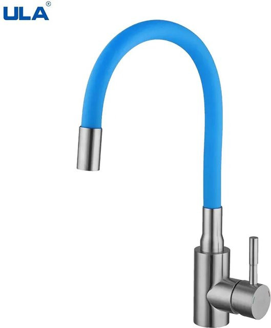 ULA Küchenarmatur mit buntem Schlauch aus Edelstahl in Blau und Multicolour, Einhebelmischer für Heiß- und Kaltwasser mit schwenkbarem Auslauf - Bild 1
