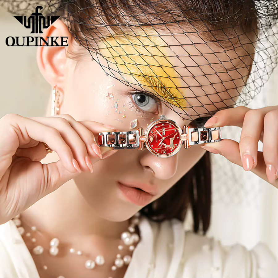 OUPINKE Armbanduhr-Set, Automatik, Roségold, Keramik, Diamant, Damen - Bild 4