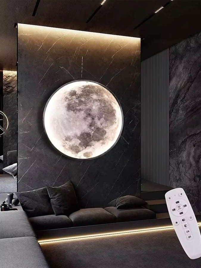RRBEST LED Wandleuchte Mond in Weiß, dimmbar mit Fernbedienung, Art Deco Design, Durchmesser: 80 cm - Bild 6