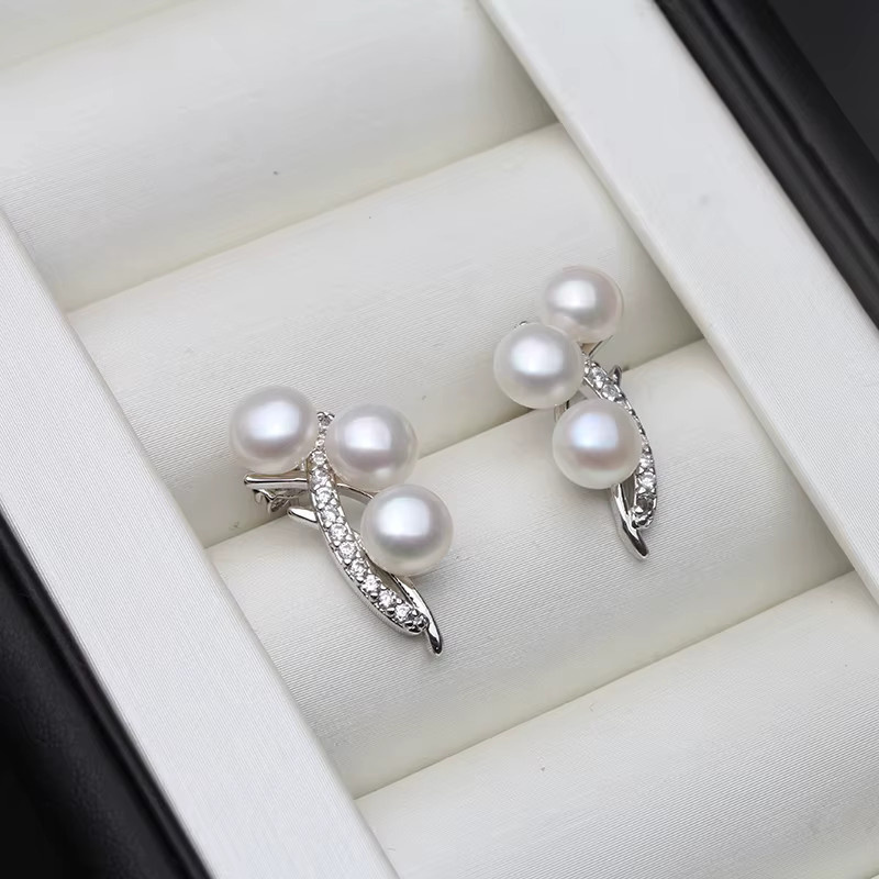QIXIZHUYAN Ohrringe, 925 Silber, Perle, Weiß, Damen - Bild 3