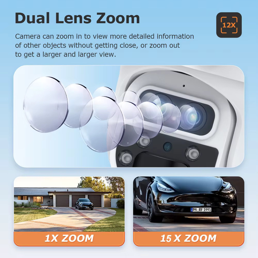 SHIWOJIA 6K 12MP Solarkamera mit 15X Zoom, 4G SIM und WIFI, Drei-Linsen-Aufnahme, Dual-Bildschirm, Menschliche Auto-Verfolgung und Farbnachtsicht, Weiß - Bild 3