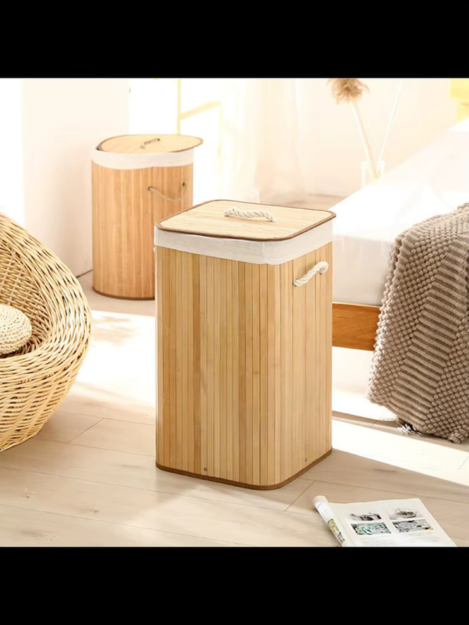 Aramox Faltbarer Wäschekorb aus Bambus mit großem Fassungsvermögen, B/H/T: 60 x 40 x 1 cm - Bild 3