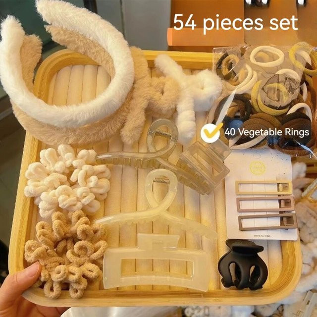 54 Stück Haarspangen und Haargummis, Milch Tee Farbe, Unisex - Bild 1