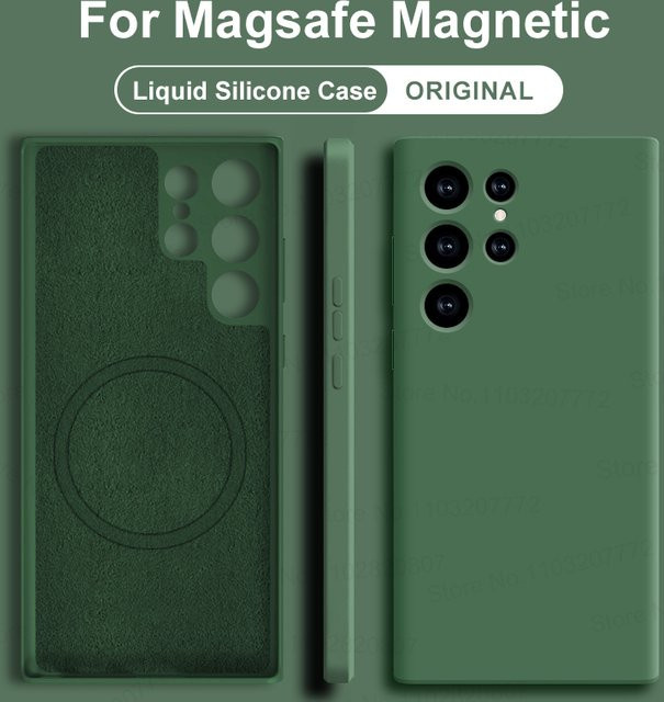 MagSafe Silikon Hülle für Samsung Galaxy S21 FE, S22, S23, S24 und S25 Ultra in Grün mit Magnetfunktion für kabelloses Laden - Bild 1