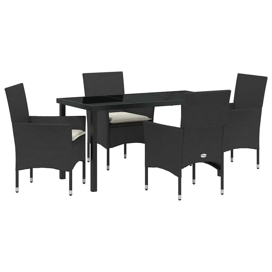 vidaXL Garten Essgruppe 5-teilig aus Poly Rattan und Stahl in Schwarz mit Kissen und Glastisch - Bild 2