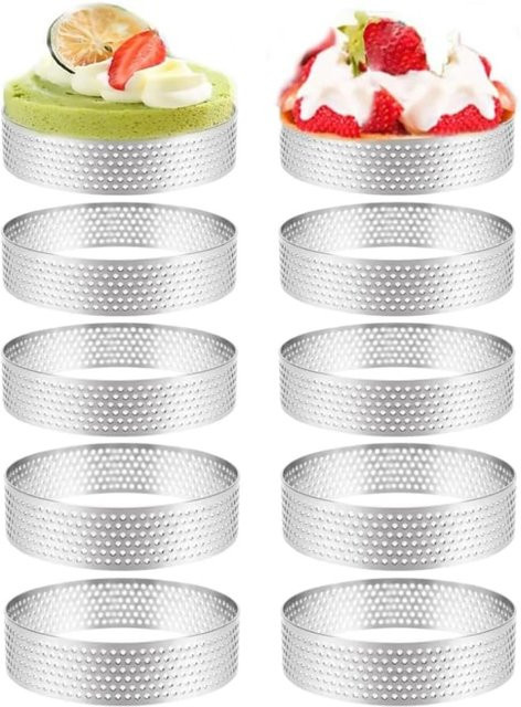 10er Set Yocosh Perforierte Tortenringe aus Edelstahl in Silber, runde Mousse-Backformen für Kuchen und Quiches, Durchmesser: 5 cm, 6 cm, 7 cm und 8 cm - Bild 1