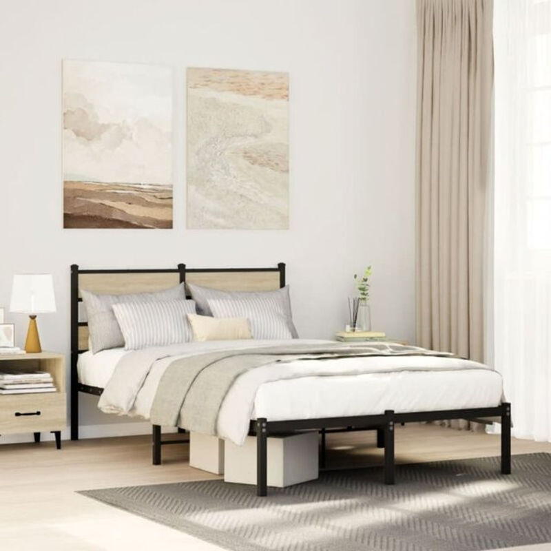 Metallbett Vidaxl in Sonoma-Eichen-Optik und Schwarz, B/T/H: 120 x 190 cm - Bild 1