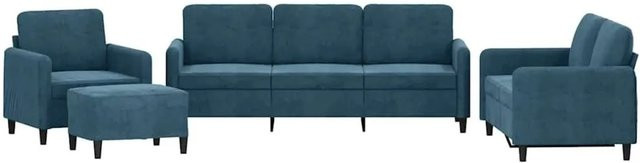 vidaXL 4-teilige Sofagarnitur aus Samt in Blau mit 3-Sitzer-Sofa, 2-Sitzer-Sofa, Sessel und Fußhocker - Bild 1