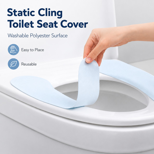 2er-Set Waschbare WC-Sitzauflage aus Polyester in Pink mit statischem Klebstoff und rutschfestem Design - Bild 1