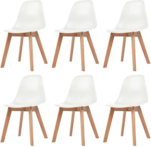 6er Set vidaXL Esszimmerstühle in Weiß aus Kunststoff und Gummiholz im modernen Design - Bild 1