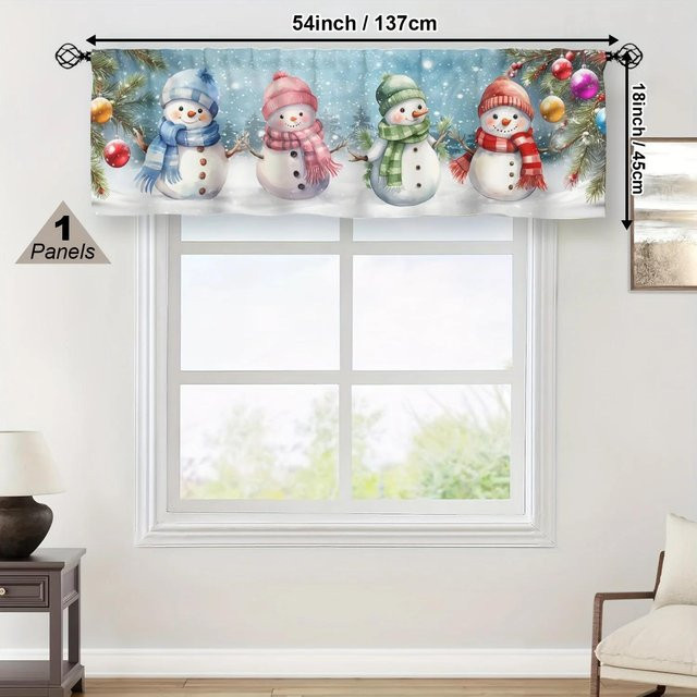 Weihnachts-Schneemann Dekovorhang in Weiß von Household supplies MH, lichtfilternder Polyester-Vorhang mit Tunnelzug-Design für Küche, Wohnzimmer oder Schlafzimmer - Bild 1