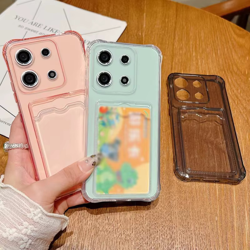 Transparente Handyhülle mit Kartenfach für Xiaomi und Redmi Modelle in Pink - Bild 1