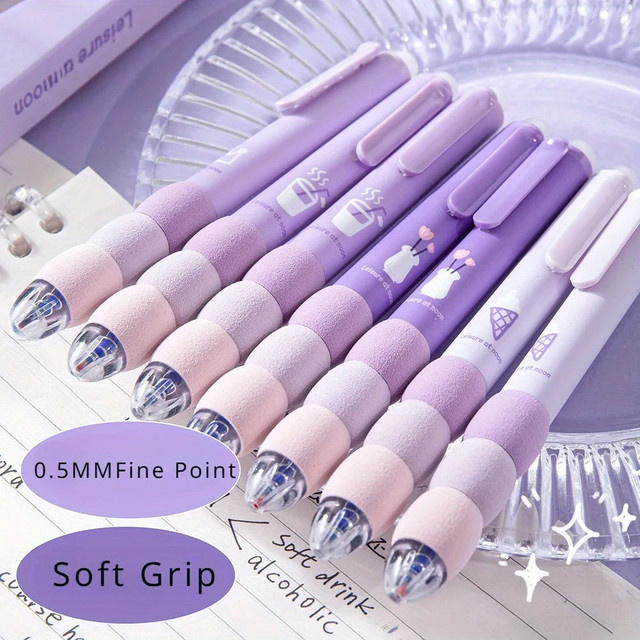 4er Set löschbare Gel-Stifte mit weichem Cloud Grip, 0,5 mm Spitze, schnelltrocknende Kugelschreiber in Schwarz und Lila für Schule und Büro - Bild 1