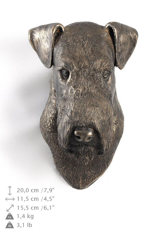 Art-Dog Hundestatue Airedale Terrier und Bingley Terrier als hängende Büste in Braun und Silber aus Kunstharz und Metall - Bild 2