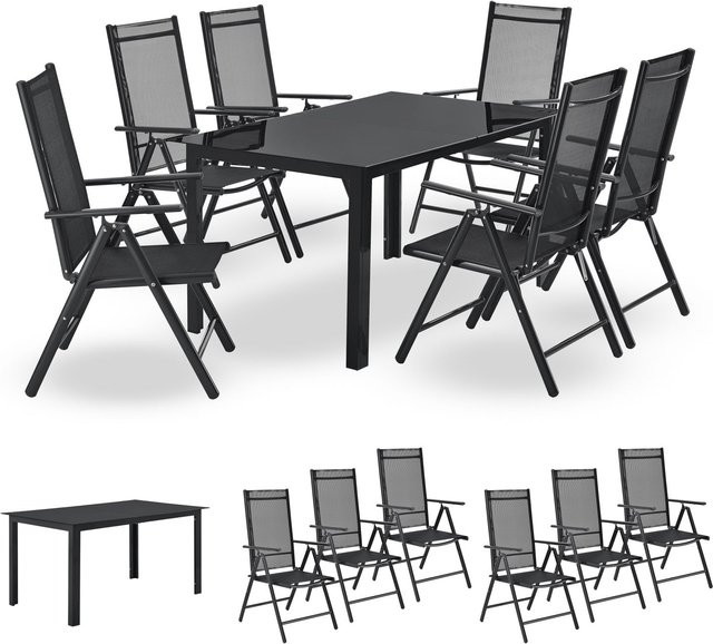 Juskys Aluminium Gartengarnitur Milano 7-teiliges Gartenmöbel Set mit Tisch und 6 Stühlen in Grau/Schwarz, Tisch B: 150 cm, H: 75 cm, T: 90 cm - Bild 3