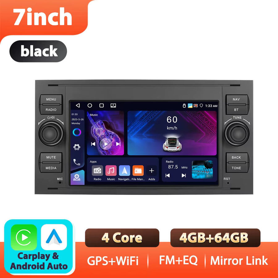 Podofo 7 Zoll Autoradio mit 6 GB RAM und 128 GB Speicher in Schwarz für Transit Fiesta Focus Galaxy Mondeo mit Carplay, Android Auto, WIFI und GPS-Navigation - Bild 6