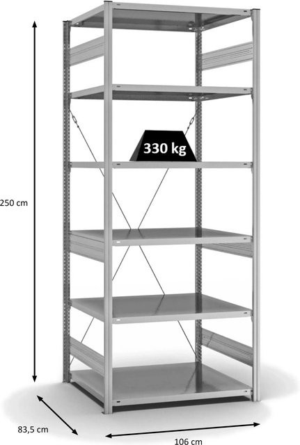 PROREGAL Fachbodenregal Stecksystem T-Profil Heavy-Duty, 6 Ebenen, verzinkt, H x B x T: 250 x 100 x 80 cm - Bild 1