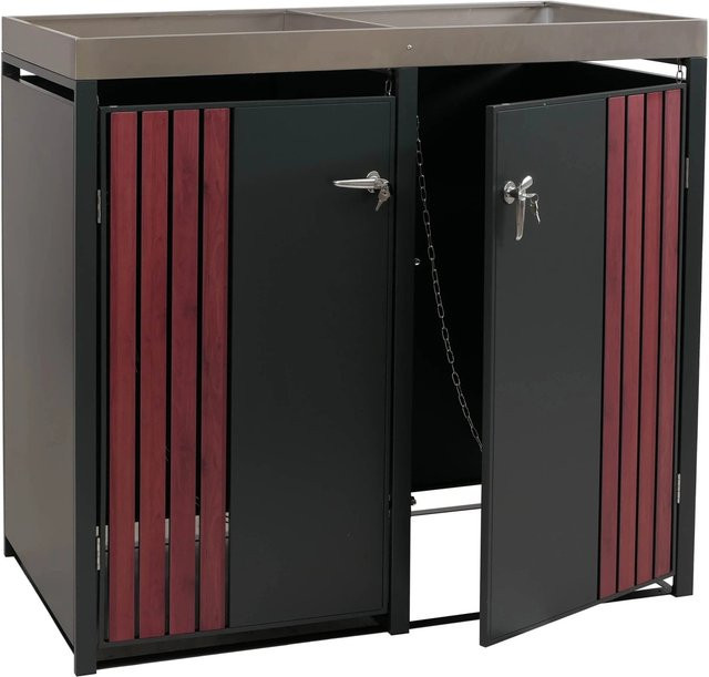 Proregal 2er-Mülltonnenverkleidung mit Pflanzkasten in Anthrazit Holzoptik, H x B x T: 125 x 132 x 84 cm - Bild 1