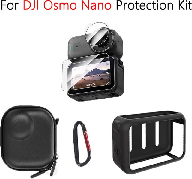DJI Osmo Nano Schutzset in Schwarz mit Silikonhülle, Bildschirm- und Objektivschutzfolie aus gehärtetem Glas sowie Aufbewahrungstasche für Kratz- und Stoßschutz - Bild 1