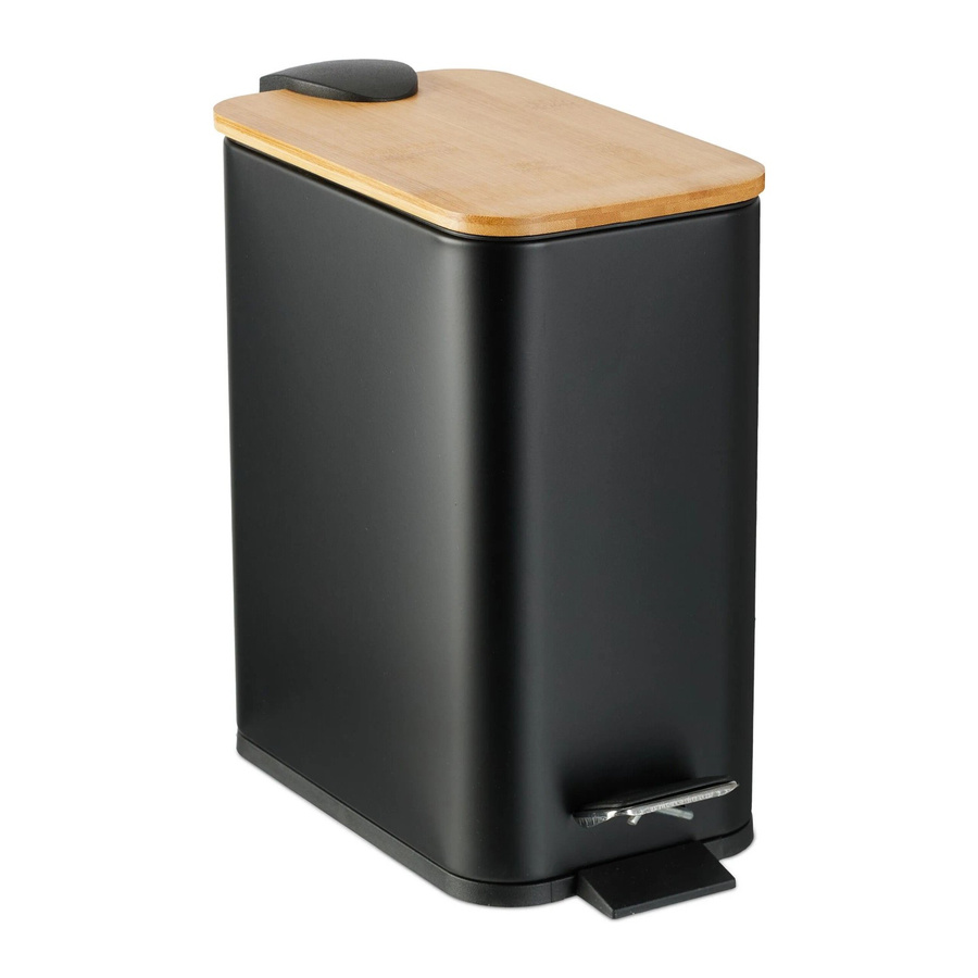Relaxdays Treteimer aus Eisen und Bambus in Schwarz, rutschfest, B/T/H: 28,5 x 14,5 x 27 cm - Bild 2