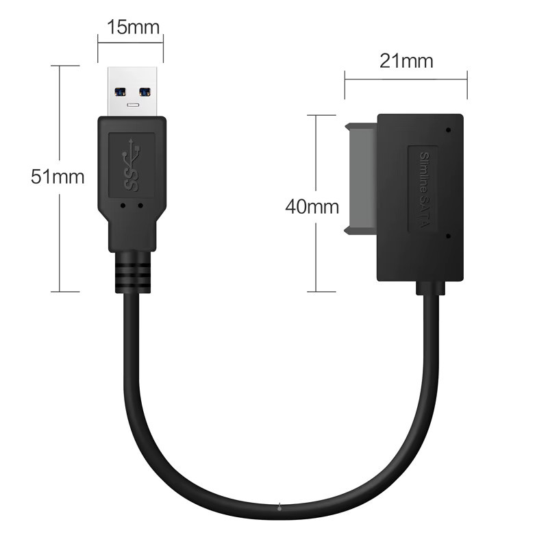 OULLX Mini SATA zu USB 3.0 Adapter Konverter Kabel für Laptop Slimline CD/DVD ROM Laufwerke in Schwarz - Bild 3