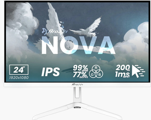Arozzi Nova Gaming-Monitor, 24 Zoll, Full HD, IPS, 200 Hz, Weiß - Bild 1
