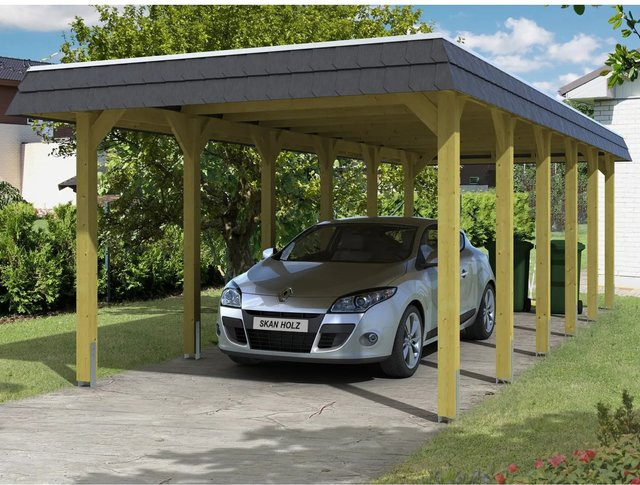 Skan Holz Carport Spessart grün mit schwarzer Blende B/T: 345 x 893 cm und einer Firsthöhe von 241 cm - Bild 1