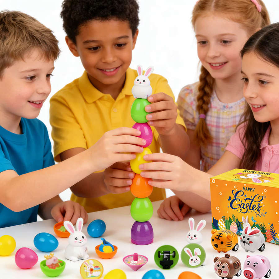 JOCESTYLE Bunte Vorgefüllte Ostereier mit Mini-Spielzeug für die Ostereiersuche, 100 oder 120 Stück, Mehrfarbig - Bild 3