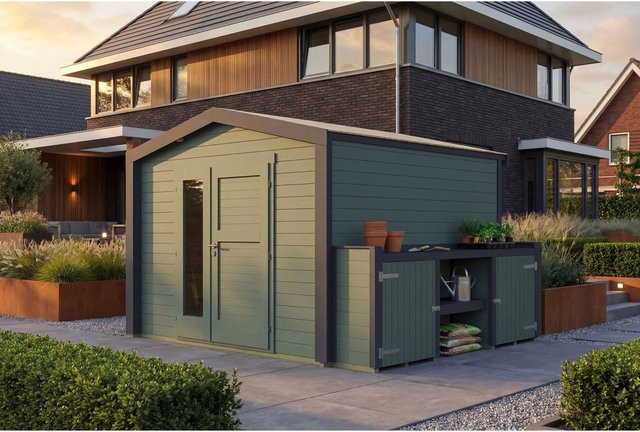 Weka Gartenhaus Killarney Satteldach in Grau-Grün lasiert B/T/H: 313 x 357 x 246 cm - Bild 1