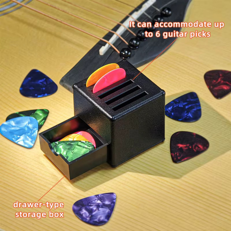 Moge Universal Gitarren-Pick-Halter Fall Box in Schwarz mit 7 Picks zur tragbaren Aufbewahrung - Bild 3