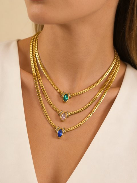 MECYLIFE Halskette Edelstahl, Zirkonia, Damen, Gold - Bild 1