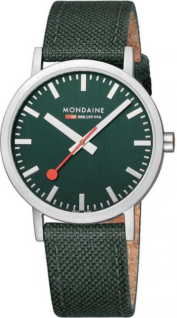Mondaine Herrenuhr, Quarz, Edelstahl, 40 mm, Textil, Grün - Bild 1