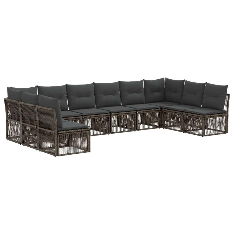 vidaXL Gartensofa-Set 10-teilig in Grau, modernes Poly-Rattan Lounge-Set mit Polstern und abnehmbaren Bezügen für den Außenbereich - Bild 2