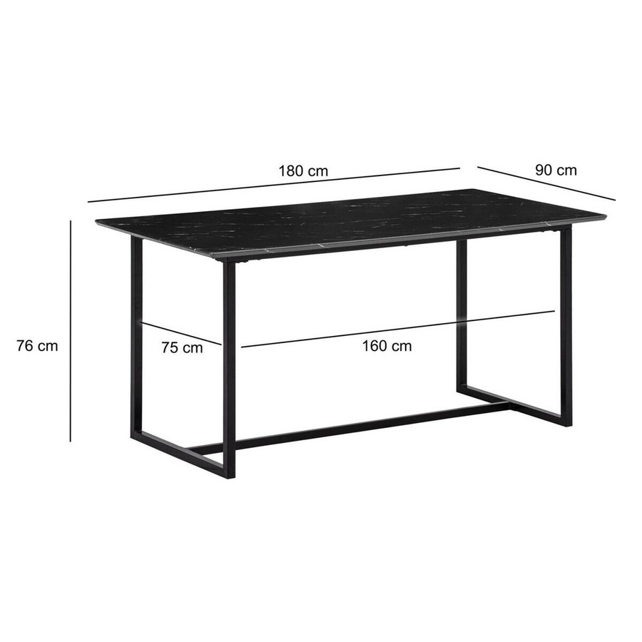 Moderner Esstisch in Marmoroptik Schwarz aus MDF und Eisen, B/T/H: 180 x 90 x 76 cm - Bild 3