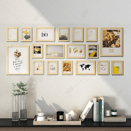 18er Set VCC Bilderrahmen aus Naturholz in Braun und Weiß für die Wandmontage, klassische rechteckige Fotorahmen zur Dekoration