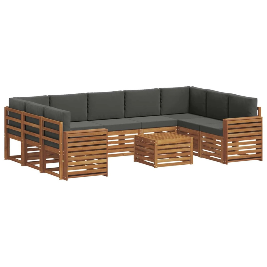vidaXL Sofagarnitur aus Massivholz Akazie in L-Form, 10-teiliges Set in Natur und Anthrazit mit Polsterkissen - Bild 2